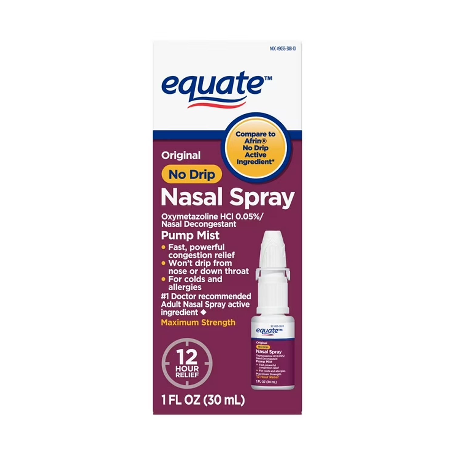 Equate No Drip Nasal Spray, Pump Mist 12 Hour
