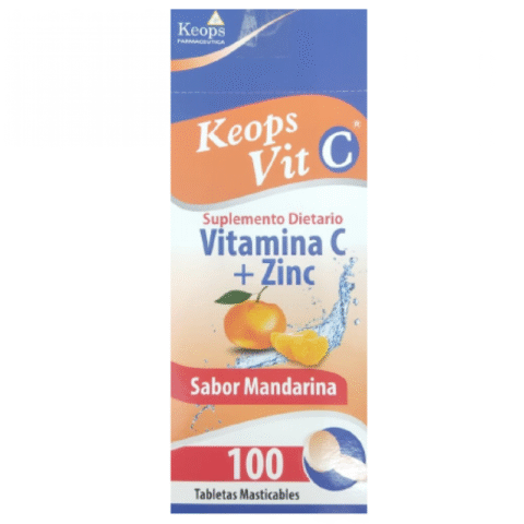 KEOPS VIT C VITAMINA C + ZINC - MANDARINA/CEREZA/TUTTY NARANJA CAJA X 100