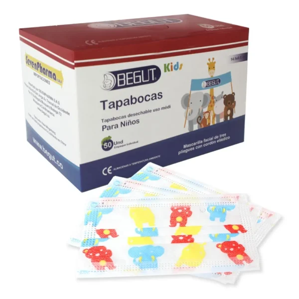 TAPABOCAS X 50 UNIDAD NIÑOS Y NEGRO BEGUT - Imagen 2