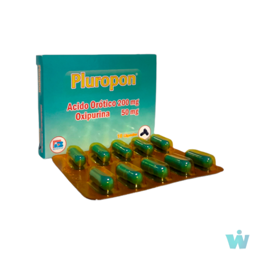 PLUROPON CAPS ( ACIDO OROTICO 200 MG + OXIPURINA 50 MG ) CAJA X 10 CAPS