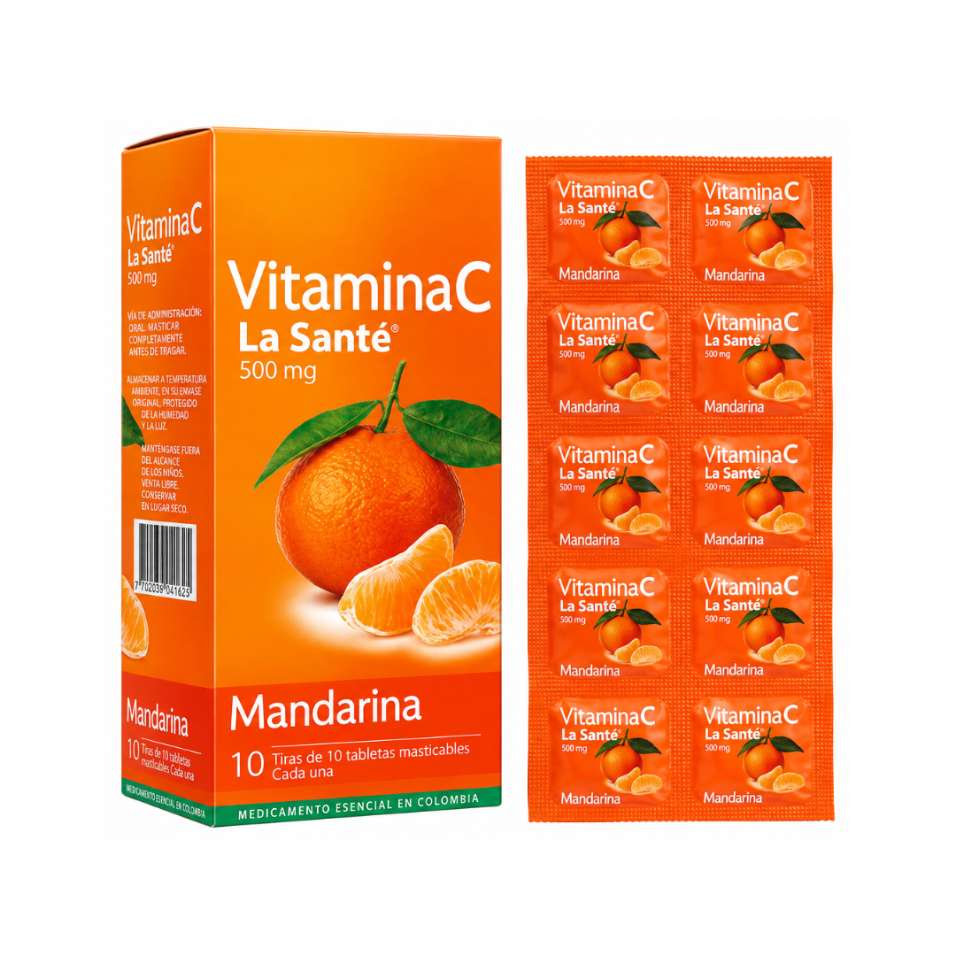 VITAMINA C 500 MG MANDARINA 10 TIRAS X 10 TB LA SANTE