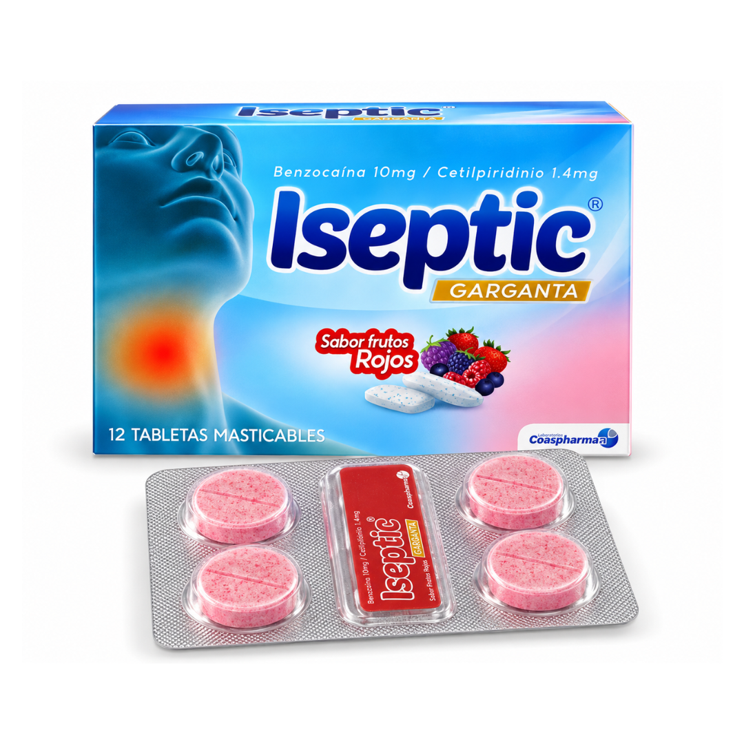 ISEPTIC GARGANTA FRUTOS ROJOS X 12 TABLETAS