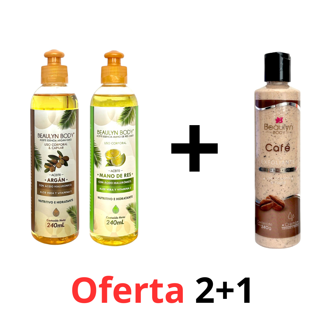 COMBO BELLEZA #1: 2 ACEITES + 1 EXFOLIANTE DE CAFÉ