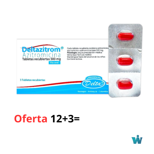 DELTAZITROM AZITROMICINA 500 X 3 TB DELTA INVIMA:2025M-0022245 OFERTA 3+12